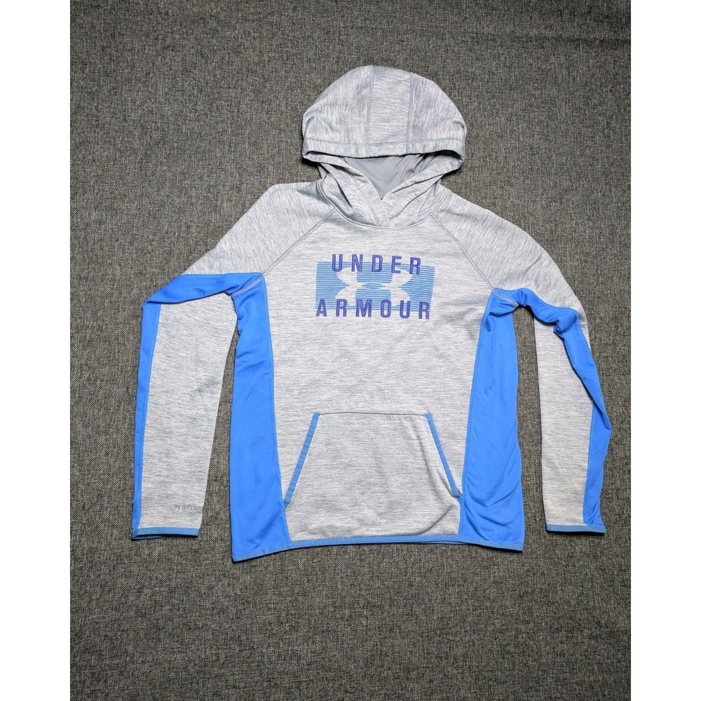 Under Armour Storm Cold Gear Hoodie Mens Small Gray Blue Pullover Sweatshirt
